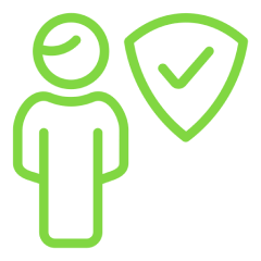 icon 01 A green icon of a person and a shield.