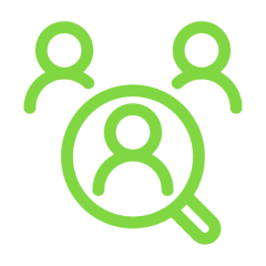 icon 02 A green icon of people with magnifying glass.