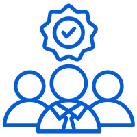 Three people icon with approval badge.