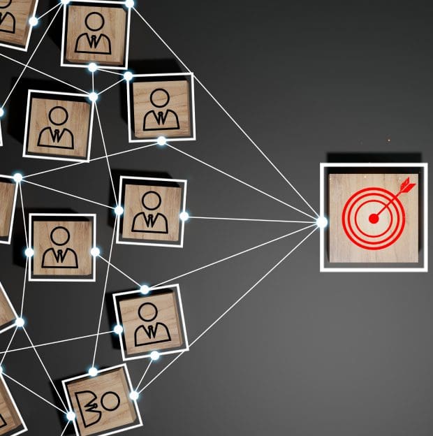 Network of people connecting to target.