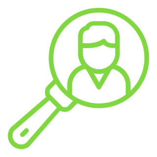 A green pixel art style picture of a person with a magnifying glass.